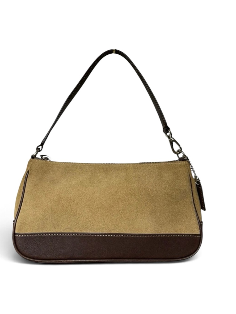 Vintage Y2K 2003 Coach 7753 Hamptons Demi Suede Baguette Shoulder Bag Tan Brown